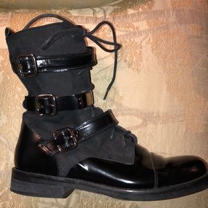 Italian Patent Leather & Suede Combat Style Boots